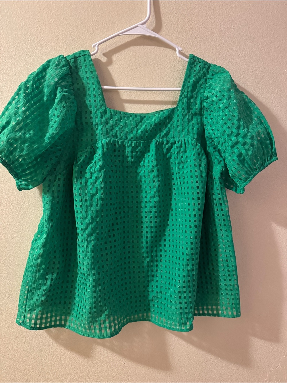 JODIFL Green Eyelet Puff-Sleeve Square Neck Blouse